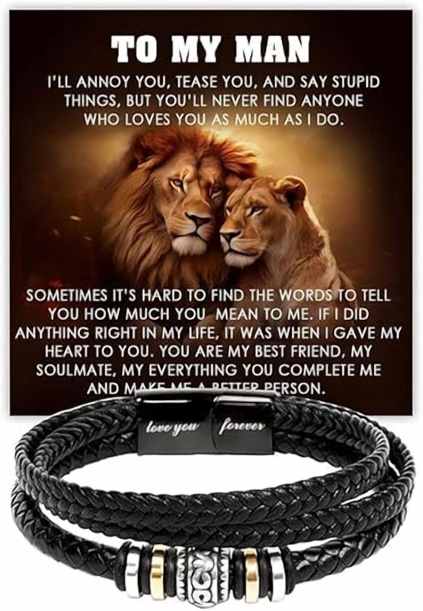 Leather Bracelet for Men, Birthday Gift for Boyfriend from Girlfriend with Message Card and Gift Box, To My Men Bracelet, Anniversary Gift for Husband from Wife, Bracelets for Man