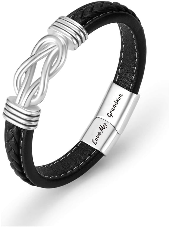 Leather Bracelet for Men Boys, Graduation Birthday Christmas Gifts for Son Grandson Boyfriend Husband Brother, Black Inspirational Braided Cuff Bangle Bracelet Wristband Jewelry