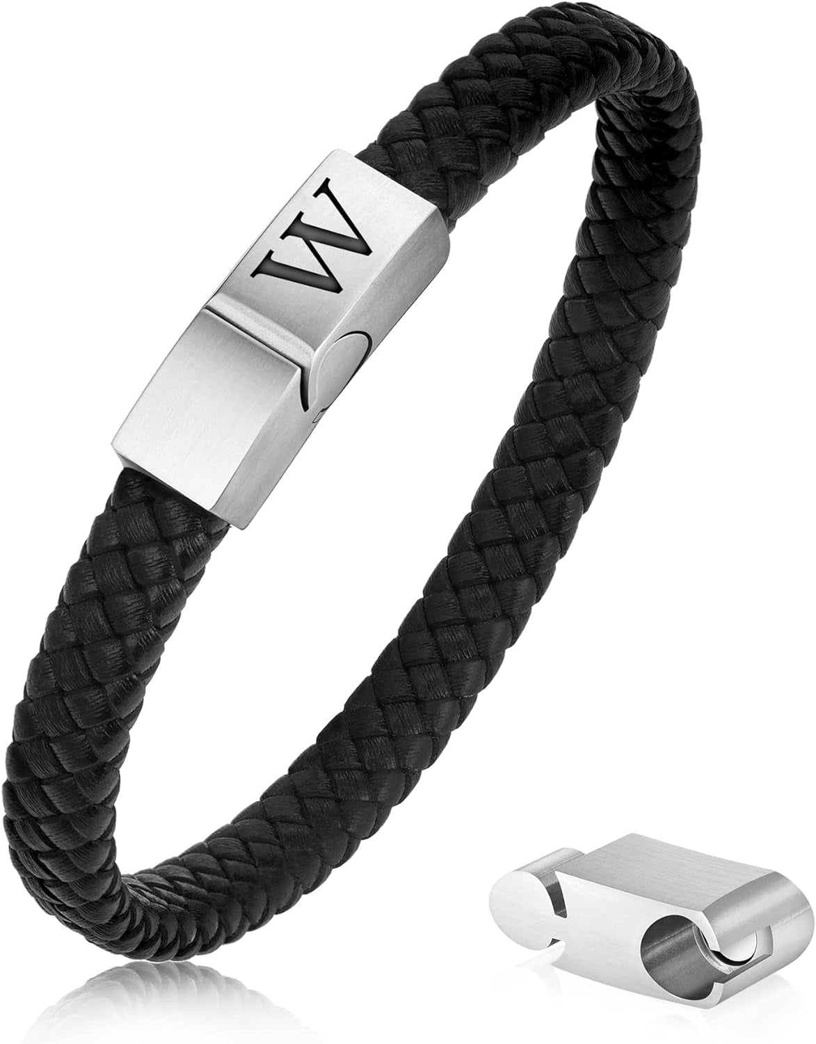 Men's Genuine Leather Bracelet With Magnetic Clasp - Adjustable Initial Bracelet, Perfect Christmas Gift For Husband, Dad, Grandpa, Brother, Son