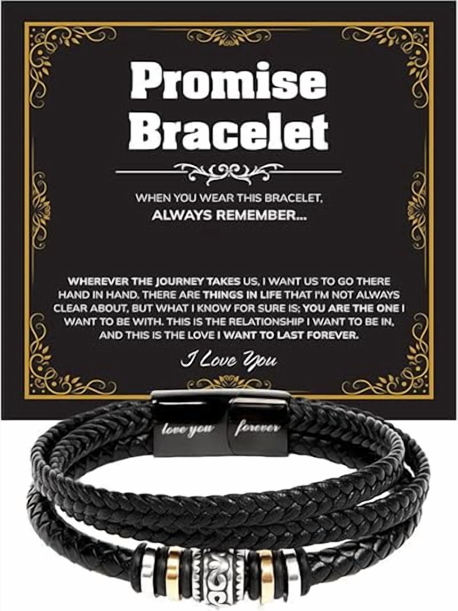 Leather Bracelet for Men, Love You Forever Engraved Bracelet, Promise Bracelet Gift For Boyfriend, Boyfriend Gift from Girlfriend with Message Card and Box, Anniversary Gift