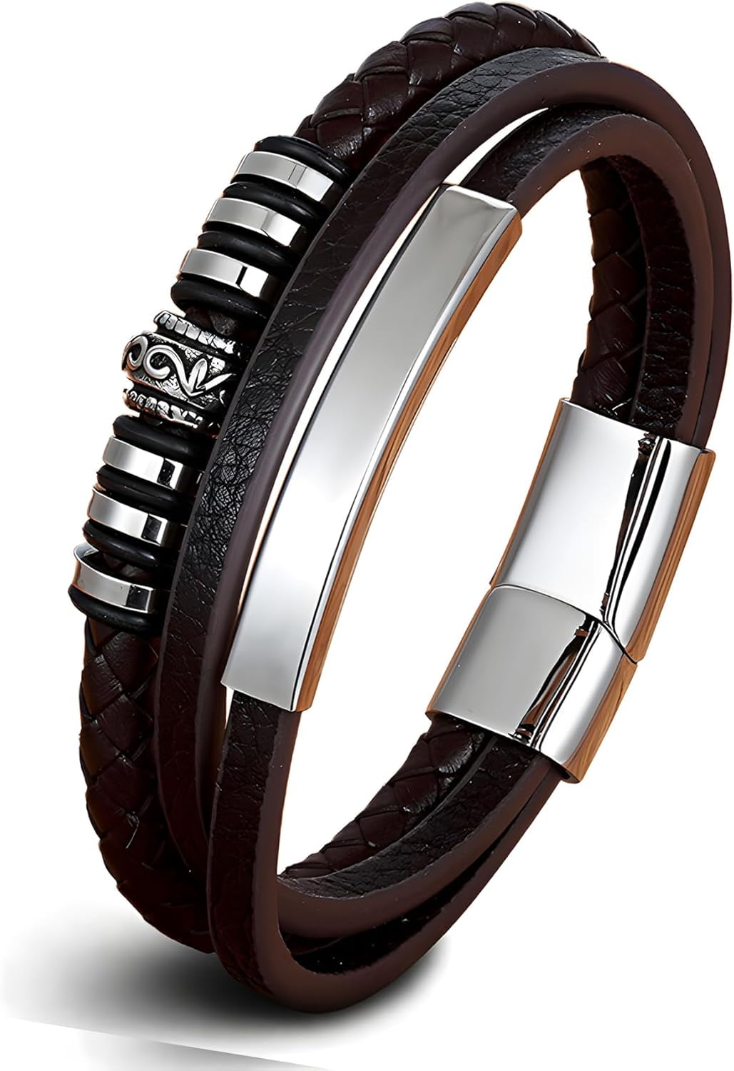 Men's Braided Leather Bracelet With Steel Clasp – Stylish Stackable Cuff For Gifts (Father's Day, Birthday, Christmas)