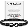 thumbnail image 1 of Leather Bracelet for Men Teen Boy Gifts To My Son Bracelet from Mom Fathers Day Bracelet Gifts for Dad Grandpa Love You Forever Engraved Husband Birthday Gift Ideas Infinity Knot Jewelry, 1 of 7