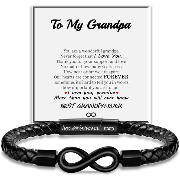 Leather Bracelet for Men Gifts To My Son Bracelet from Mom Fathers Day Bracelet Gifts for Dad Grandpa Love You Forever Engraved Husband Birthday Gift Ideas Infinity Knot Jewelry