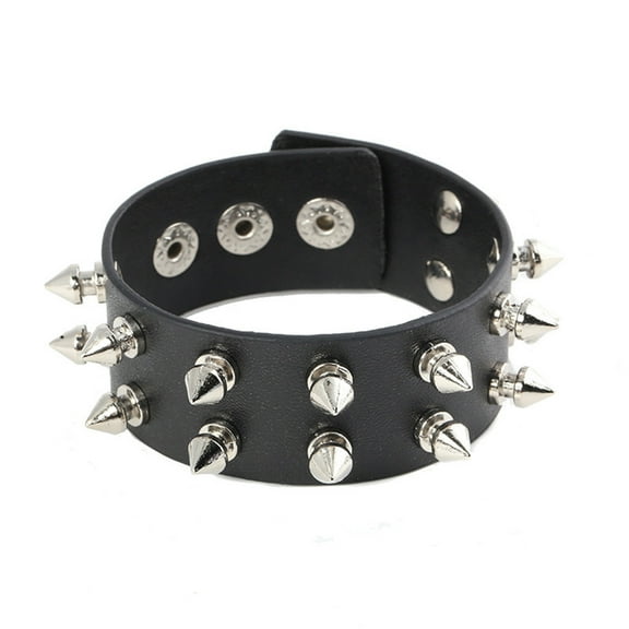 Leather Bracelet Punk Spike Rivets Cuff Metal Studded Black Wristband Adjustable