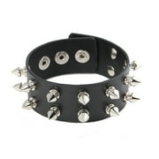 Leather Bracelet Punk Spike Rivets Cuff Metal Studded Black Wristband Adjustable