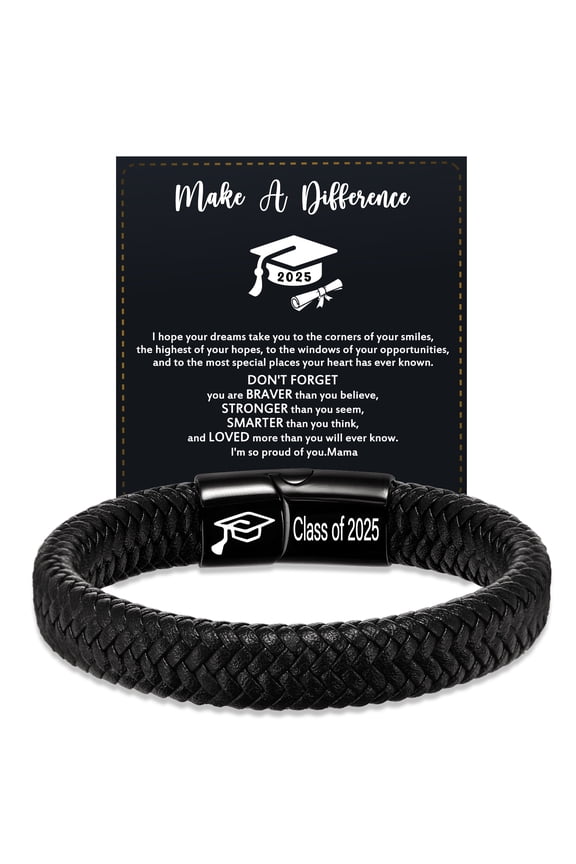 Leather Bracelet for Men 2025 Graduation Gifts for Him Class Of 2025 High School College Graduation Gifts