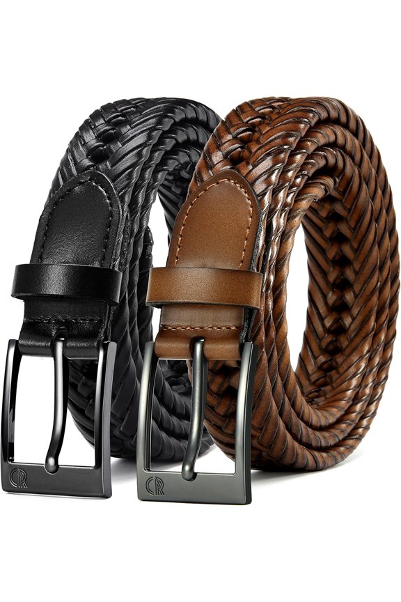Leather Braided Belts for Men 2 Pack - 1 1/8" Leather Belts in Package Box - Versatile Style Solution