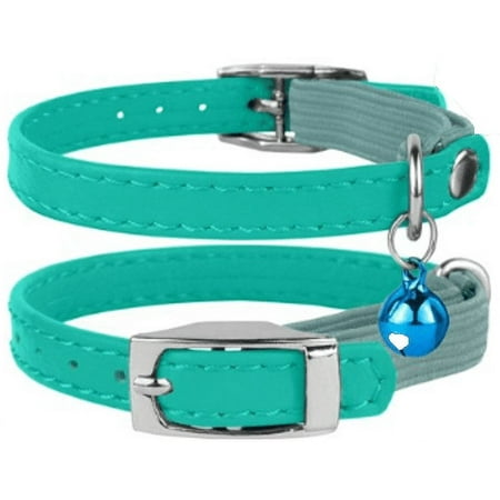 Leather Breakaway Elastic Strap Cat Collar With Bell, Mint Green