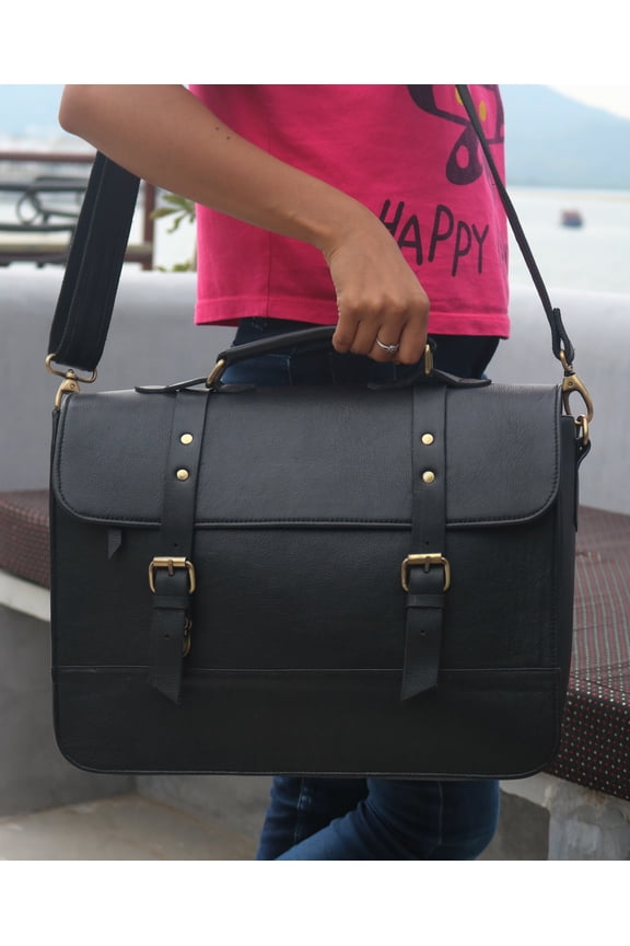 Leather Briefcase Bag Black Laptop Messenger Shoulder Men's Business Vintage Crossbody Satchel