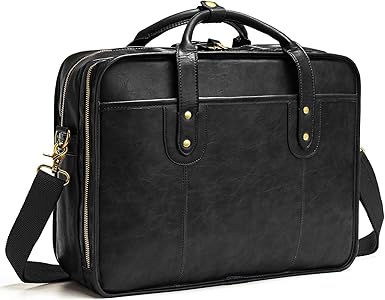 Leather Briefcases for Men 15.6 Inch Business Computer Bag Laptop Bag for Men Water Resistance Travel Messenger Bag