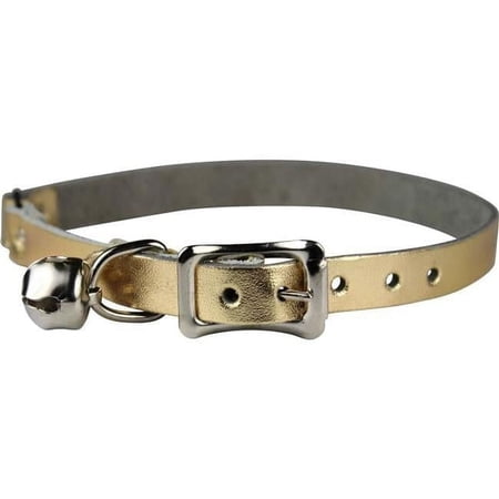 Leather Brothers 3952-MGD 0.37 x 8-12 in. Signature Leather Safety Stretch Cat Collar, Metallic Gold