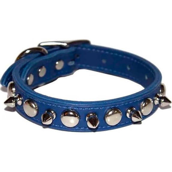 Leather Brothers 6081-BL22 1 x 22 in. Spike & Stud Dog Collar, Blue