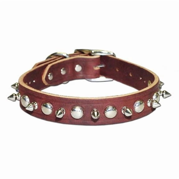 Leather Brothers Inc. 6080-BK18 Black Signature Leather Spike and Stud Dog Collar - Size 18