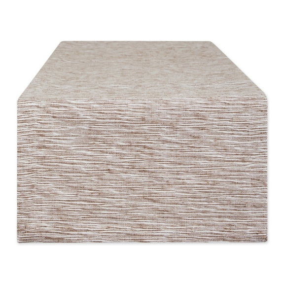 Leather Brown And Off-White Tonal Recycled Cotton Slubby Rib Table Runner 14x72