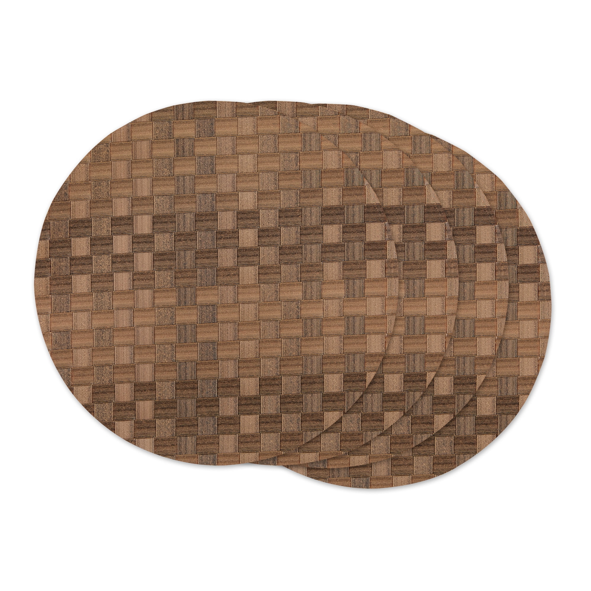 Leather Brown Basketweave Round Woven Placemat (Set of 4)