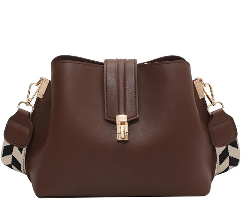 Leather Bucket Bags and Purses for Women Hobo Crossbody Bucket Handbag with Guitar Strap Casual Hobo Shoulder Bag