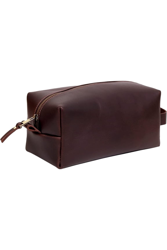Leather Buffalo DoppKit Toiletry Travel Unisex Toiletry Cosmetic Pouch Shaving Kit Men Women (BROWN)