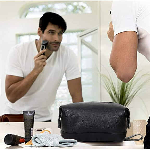 Cuero Bags Leather DoppKit Unisex Travel Toiletry Bag for Men Gift For Men ( Black )