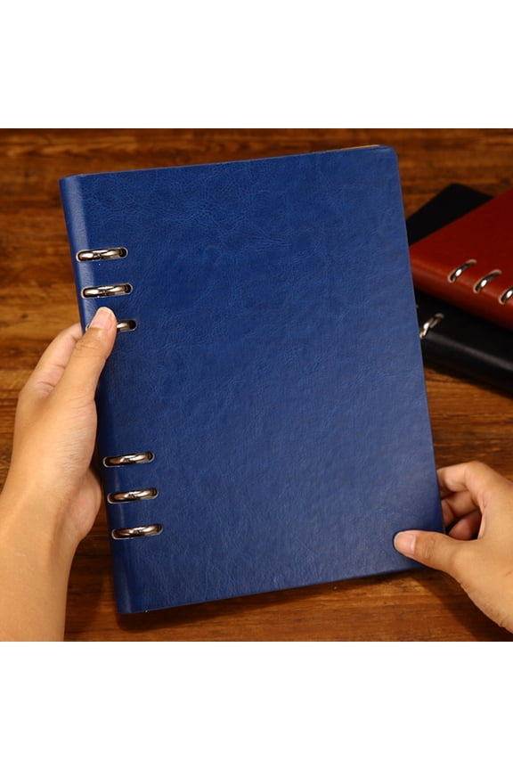 Leather Business Briefcase Notebook with Card Holders and Pen Loop Blue