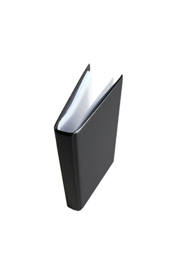 Leather Business Card Holder Wallet for 120 Cards | PU Leather Cover with 20 Plastic Pages | Black Card Organizer (7.4" x 4.1" x 0.8")