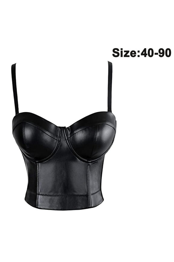 Leather Bustier Women's Corset Top Bra Black Breast-Wrapped Vest Elastic Vest All-match