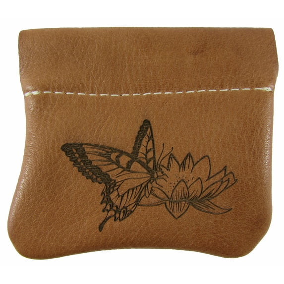 Leather Butterfly Squeeze Coin Pouch Change Purse USA Made