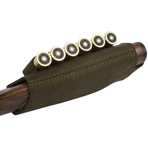 Leather Buttstock Cartridge Holder 6 Shell Hunting & Ammo Pouch Magazine Olive