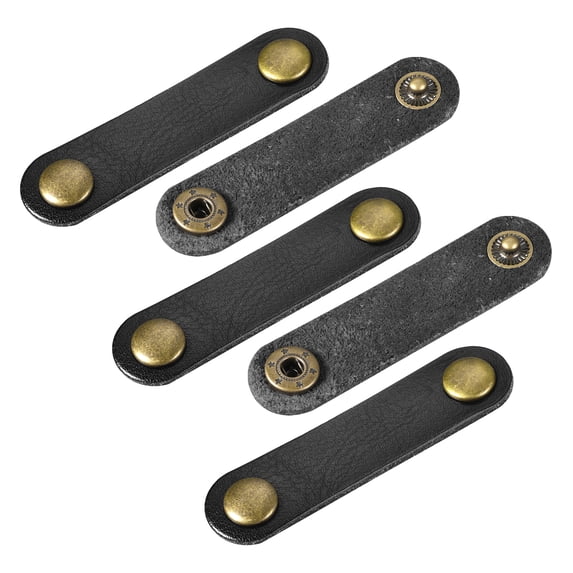 Leather Cable Tie Leather Cord Organizer 63x16mm Cable Straps Cable Leather Clips Black, Pack of 5