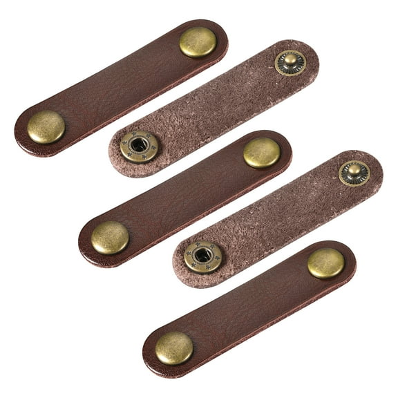 Leather Cable Tie Leather Cord Organizer 63x16mm Cable Straps Cable Leather Clips Brown, Pack of 5