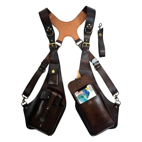 Leather Camera Harness Double Shoulder Straps For DSLR Equipment AntiSlip Suedes Lining Photography Accessory