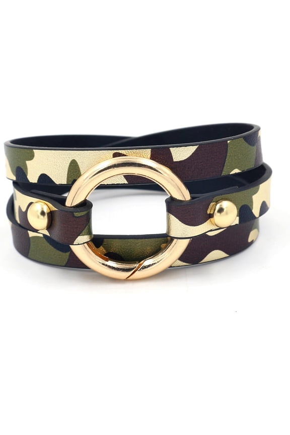 Leather Camo Bracelet for Men Women Boho Unisex Multilayer Leather Bracelet, Crystal, Style L1056