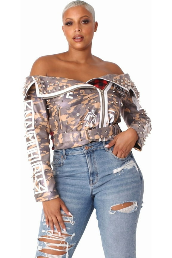 Leather Camo Jacket -81939