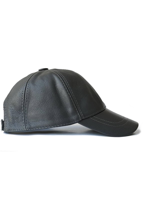 Leather Cap 100% Real Unisex Leather Baseball Cap Sports Visor Adjustable Dark Gray