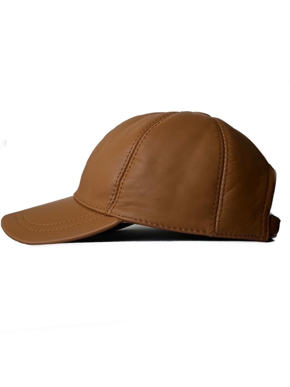 Leather Cap 100% Real Unisex Leather Baseball Cap Sports Visor Adjustable (Leather, Tan)