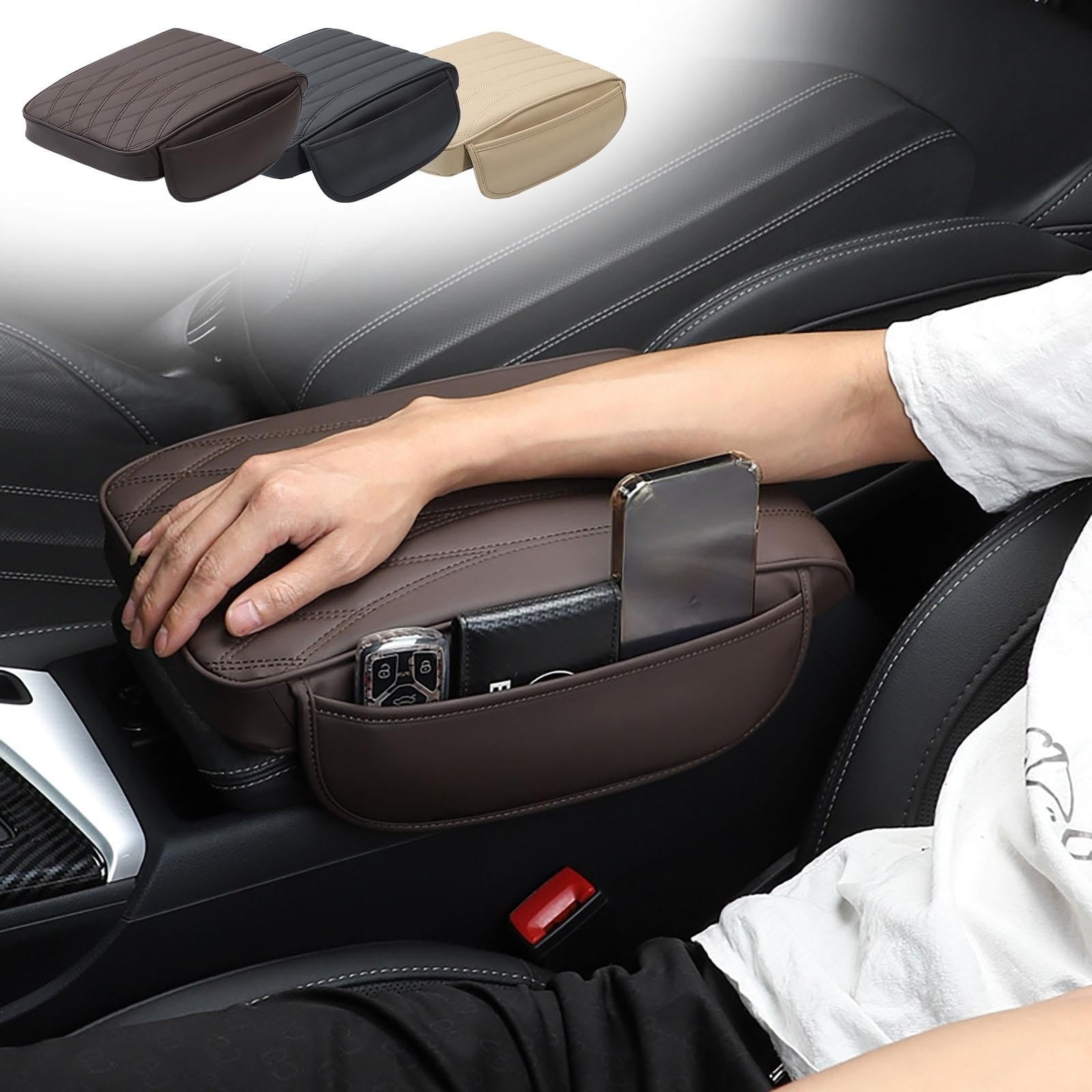 Leather Car Armrest Box Pad 2023 New Waterproof Car Center Console Cover Pad, Leather Auto