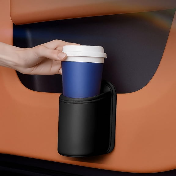 Leather Car Cup Holder Hanging Automotive Back Seat Bottle Holders Scratch-Resistant Vehicle Door Drink Holder Clip-On Auto Organizer Accessories for Soda Cans Coffee (Black)