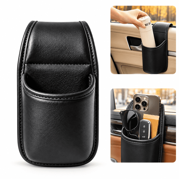 Leather Car Door Cup Holder, Car Door Storage Pocket, Universal Car Cup Holder, Window Mount Drink Organizer for Bottles, Coffee, Phone