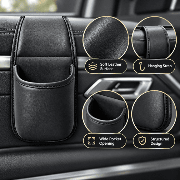 Leather Car Door Cup Holder Hanging Window Slot Drink Organizer Multifunctional Water Bottle Phone Storage Box Auto Interior Pocket