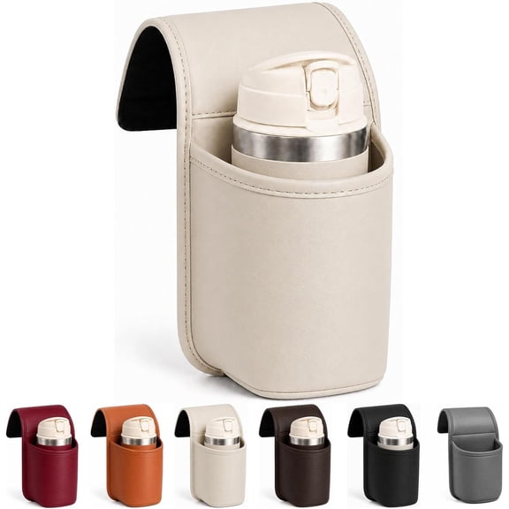 Leather Car Door Cup Holder, Window Mounted Organizer for Drinks & Phone