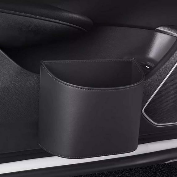 Leather Car Door Organizer Storage Pouch with Cup Holder, Trash Bin & Phone Pocket, Universal Vehicle Side Door Panel Mount Accessory for Sedan SUV Truck Interior Organization