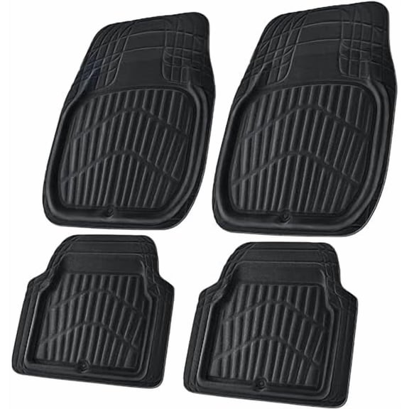 Leather Car Floor Mats -3D Waterproof All Weather Season, Universal Trim to Fit & Anti-Slip Burr Bottom Safety & Light Easy Clean Install for SUV Truck Auto & Durable Luxury (Black)