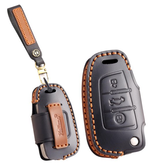 Leather Car Key Case Fit for Audi Flip Folding Key Fob Handmade Key Cover for A1 A3 A4 A5 A6 A6L A8 Q2 Q3 Q5 Q7 TT TTS R8 S3 S4 S5 S6 RS3 RS4 RS Key Remote,Anti-Scratched Key Protector