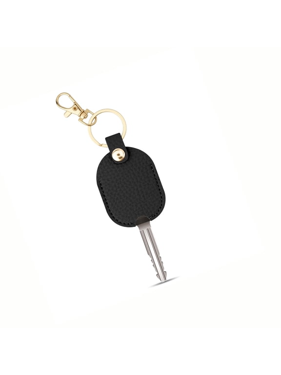 Leather Car Key Cover, Key Covers for Car Keys, Broken Key Protector with Iron Key Ring (Black)