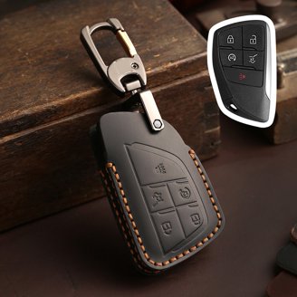 Leather & Zinc Alloy Remote Key Fob Cover Case With Strap – For 2021-2024 Chevy Suburban, Silverado, Tahoe