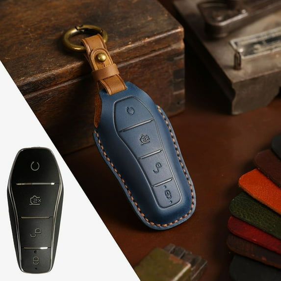 Leather Car Key-Fob Case Shell Fob Cover For Byd Atto 3 Han Ev Dolphin 4-Buttons Cowhid-Accessories For Vehicles