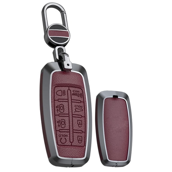 Leather Car Key Fob Cover Fit for Hyundai Genesis G80 Gv80 Keychain Smart Remote Metal Key Case Protector 8 button Case Holder Protector Metal Keychain
