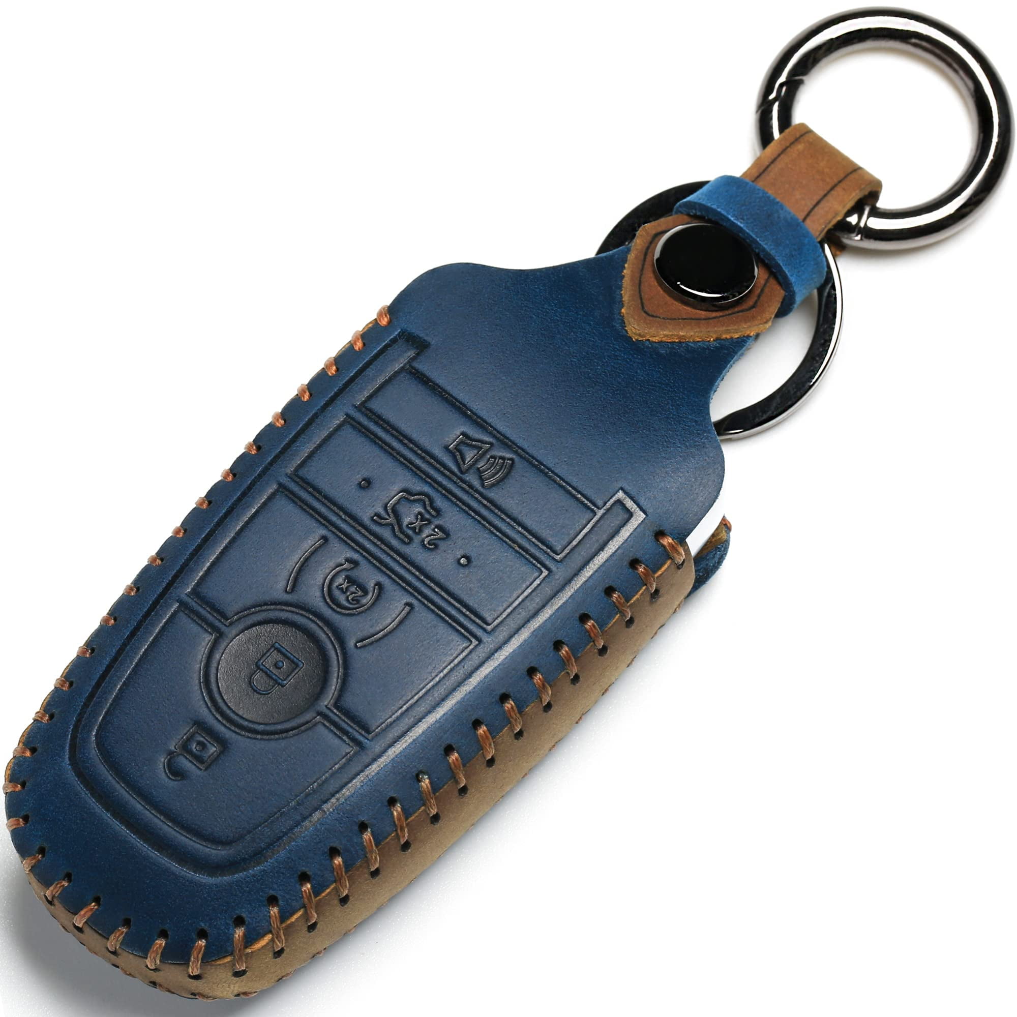 Leather Car Key Fob Cover Fit for Ford F-150 Mustang Remote Keyless Entry Car Smart Key Sleeve 5 Buttons