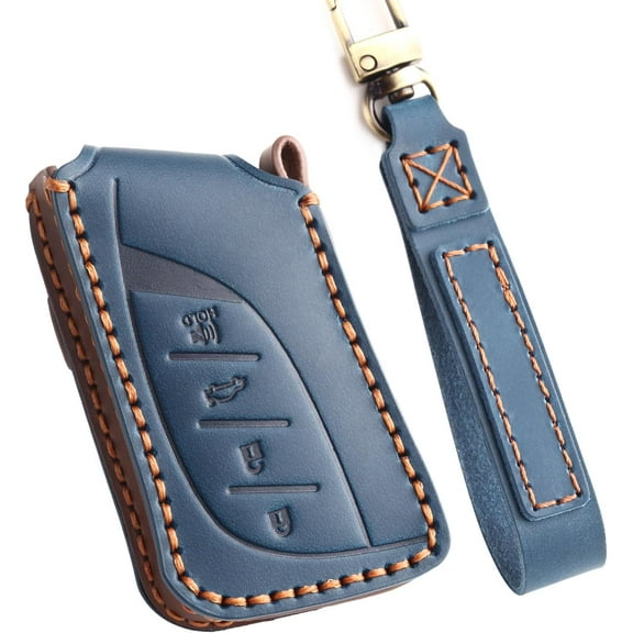 Leather Car Key Fob Cover for Lexus 2021-2024 ES RX Compatible with New Lexus LS NX Key Shell Case Blue