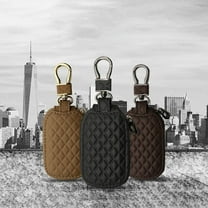 Leather Car Key Fob Holder Organizer | Anti-Scratch Key Cover Case with Zipper Closure | Premium Cowhide Keychain Pouch for Remote Protection | Keyring & Snap Hook Included | Fits Most Keys