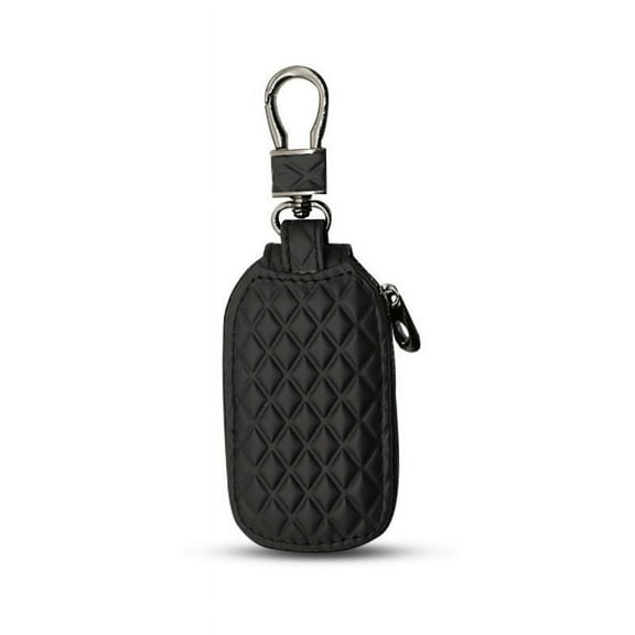 Leather Car Key Fob Holder Pouch | Anti-Scratch Soft Cowhide Key Case with Zipper & Metal Snap Hook | Universal Remote Key Protector | Keyring & Anti-Lost Chain | Elegant Plaid Design | 1 Pack